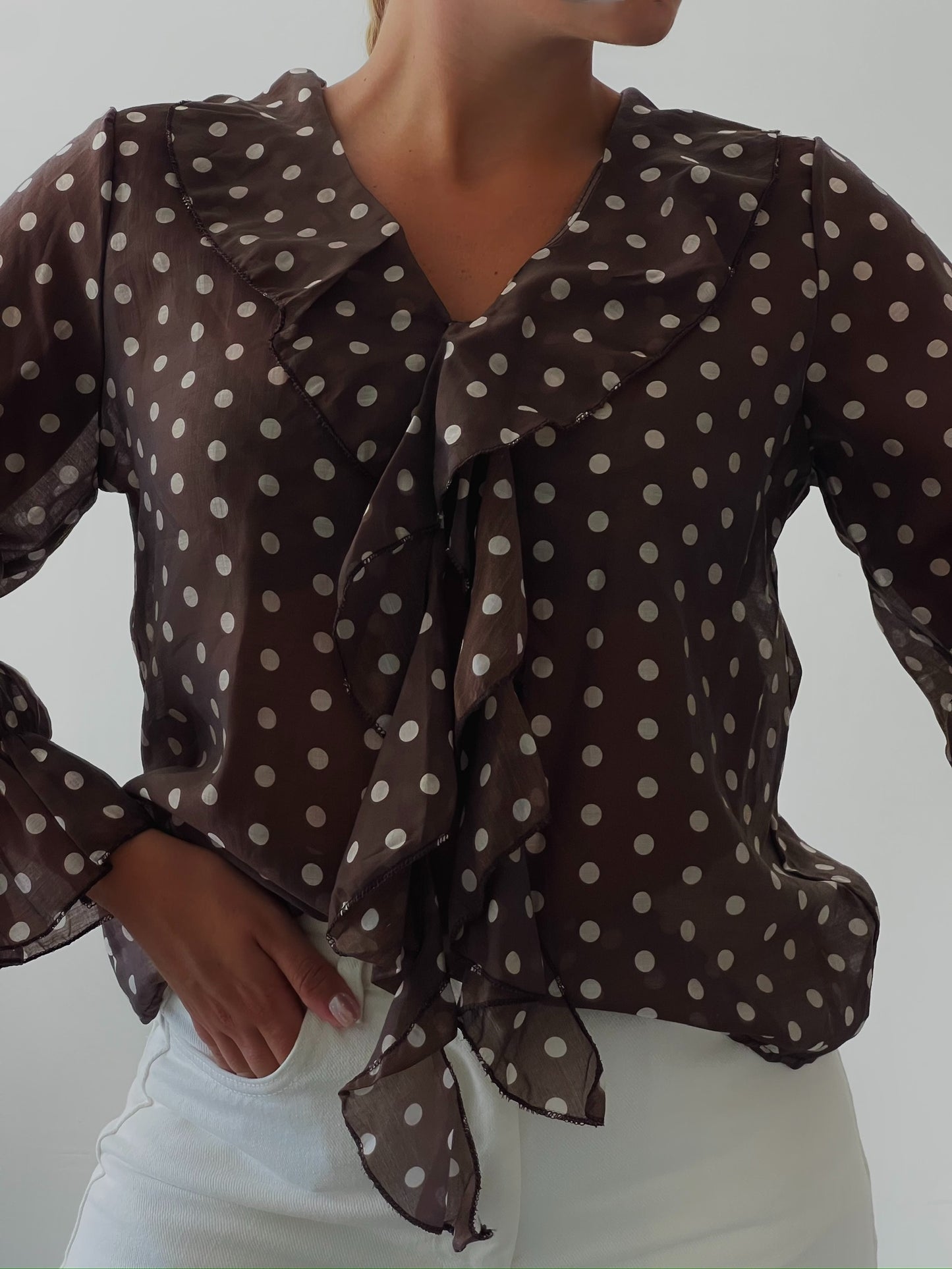 Blouse à pois marron