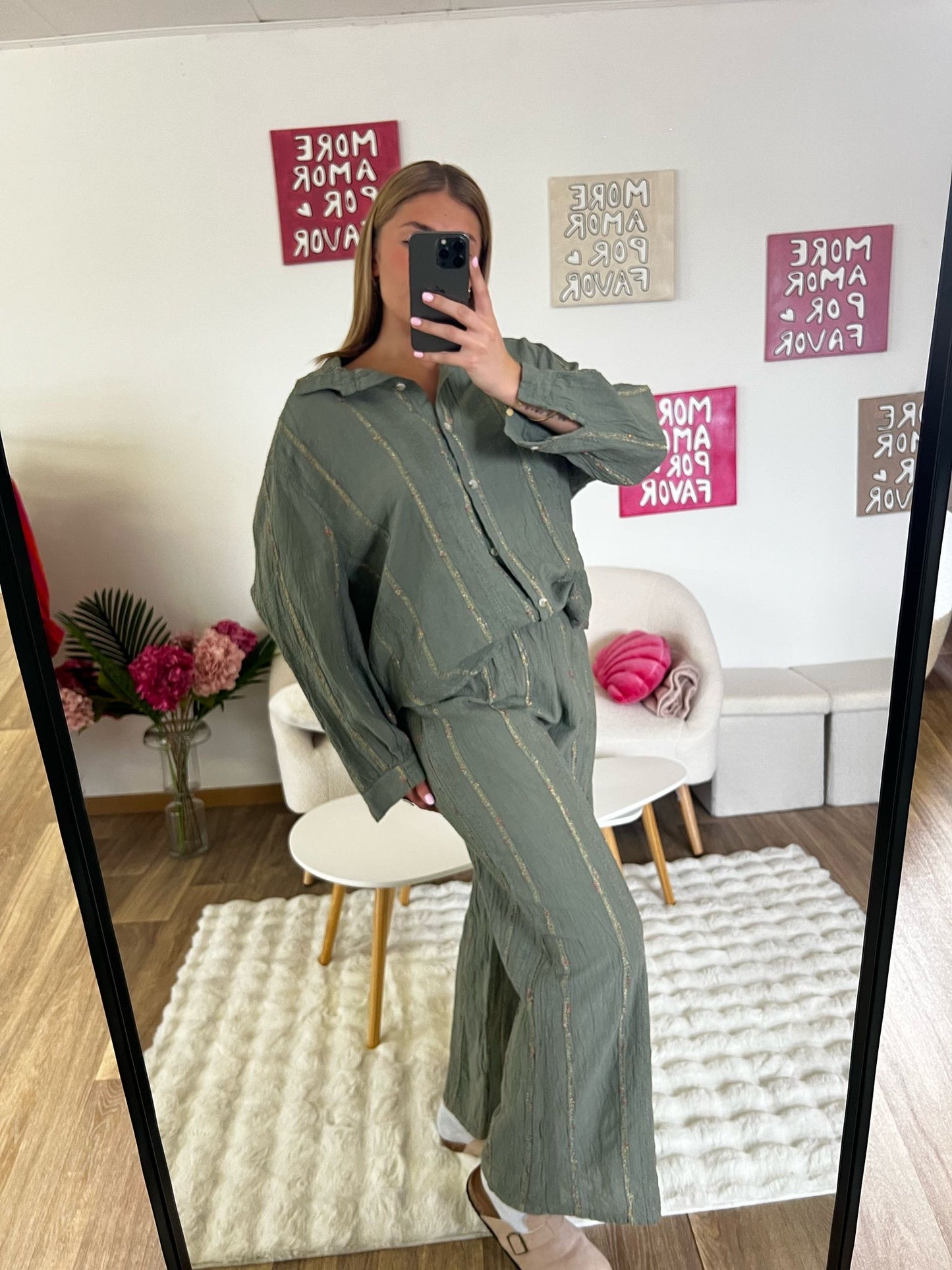 Ensemble en gaze de coton kaki