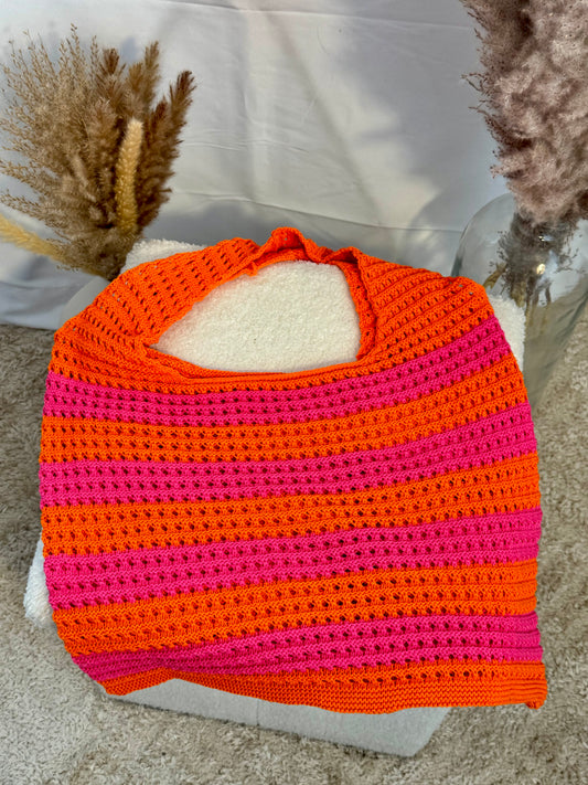 Sac tricot rose et orange