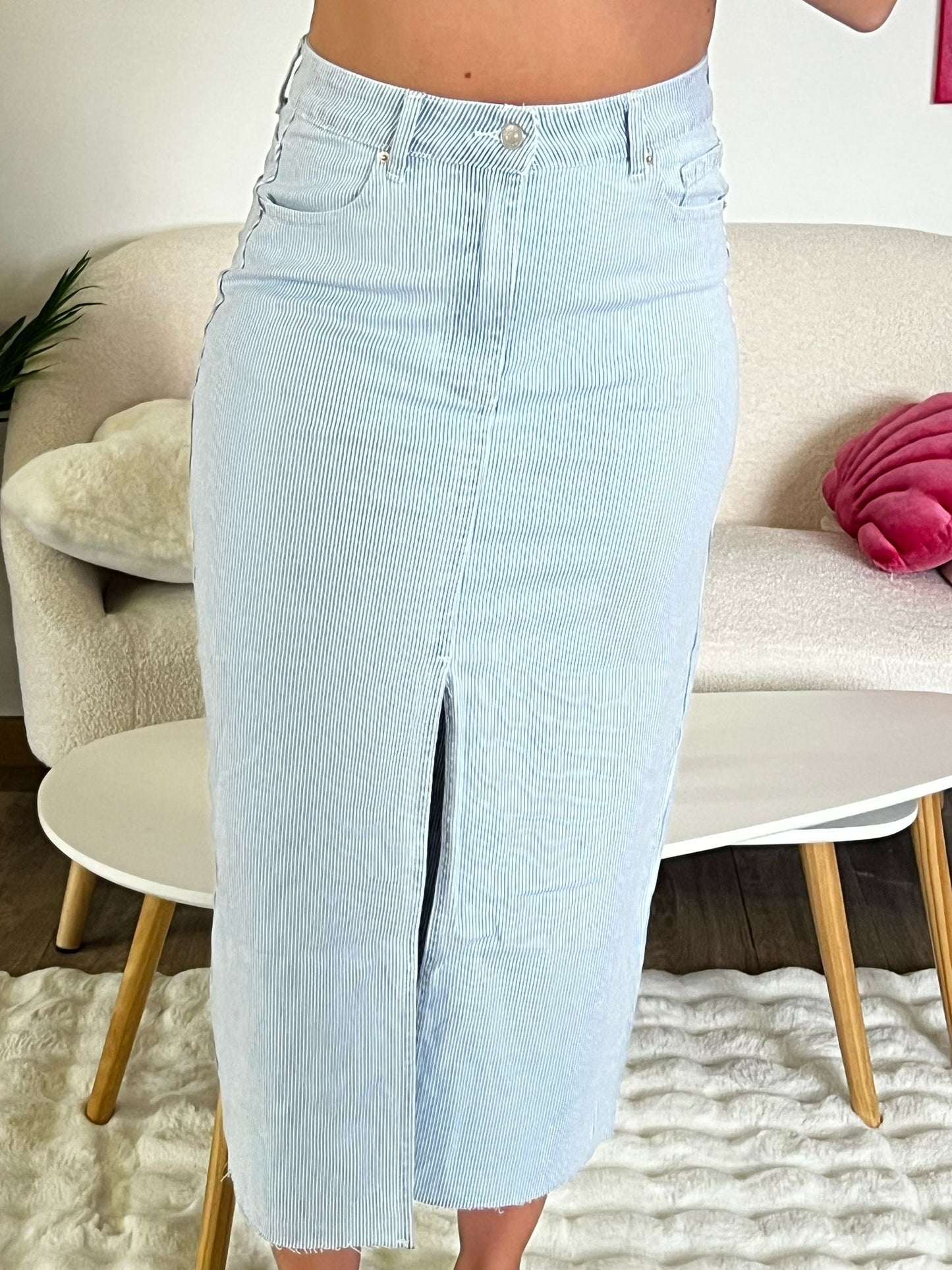 Jupe en jean rayé bleue