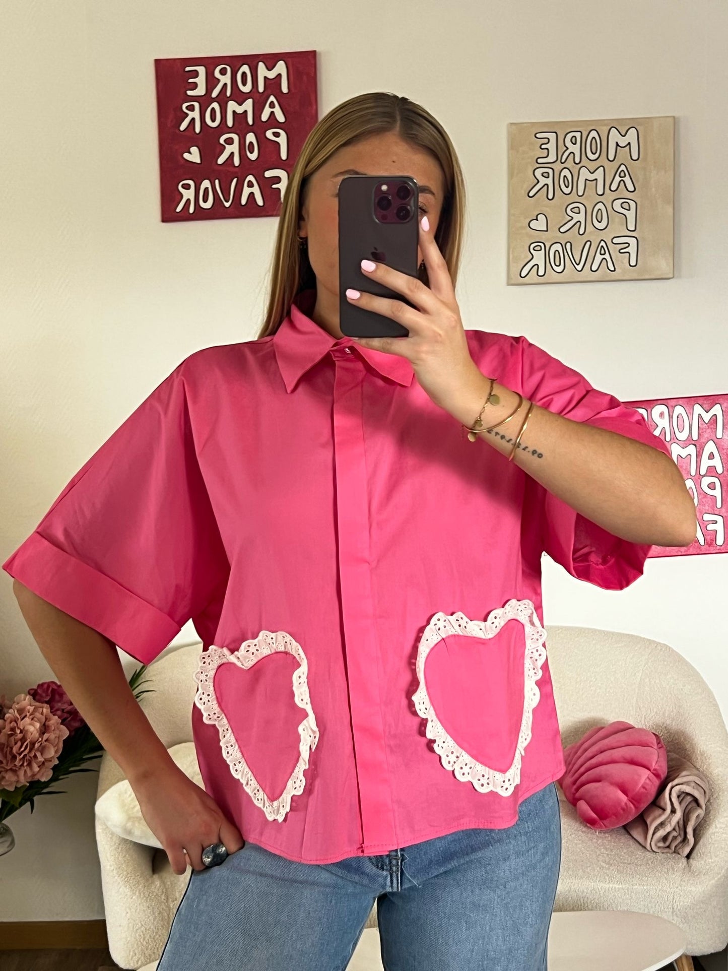 Blouse cœur rose