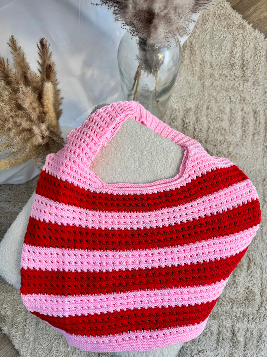 Sac en tricot rose et rouge