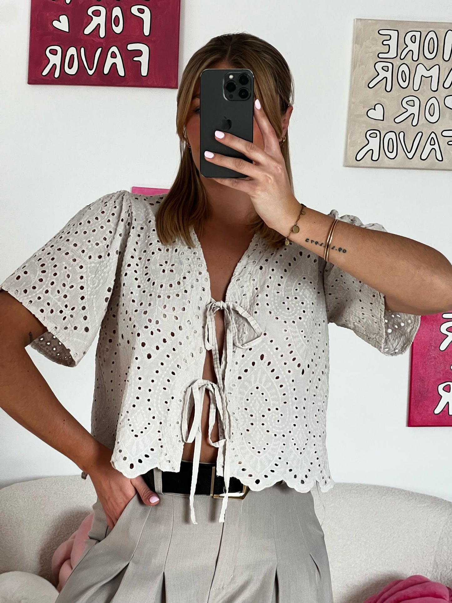 Blouse dentelle beige