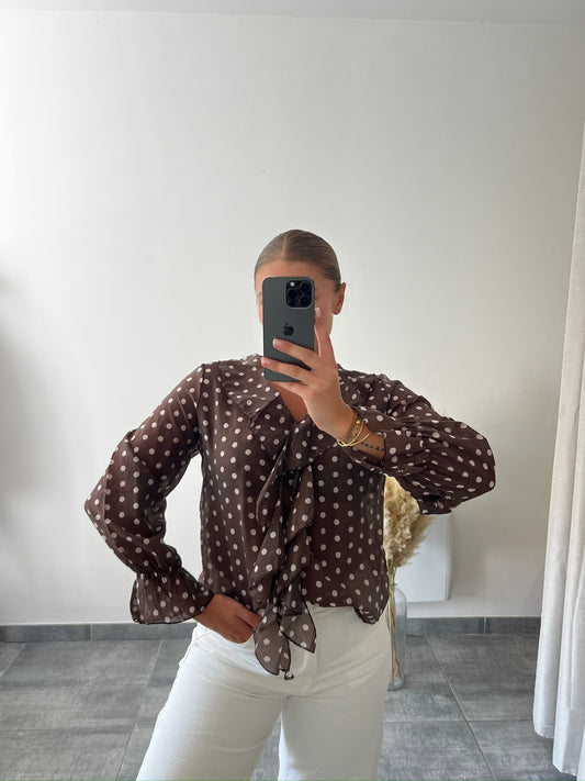 Blouse à pois marron