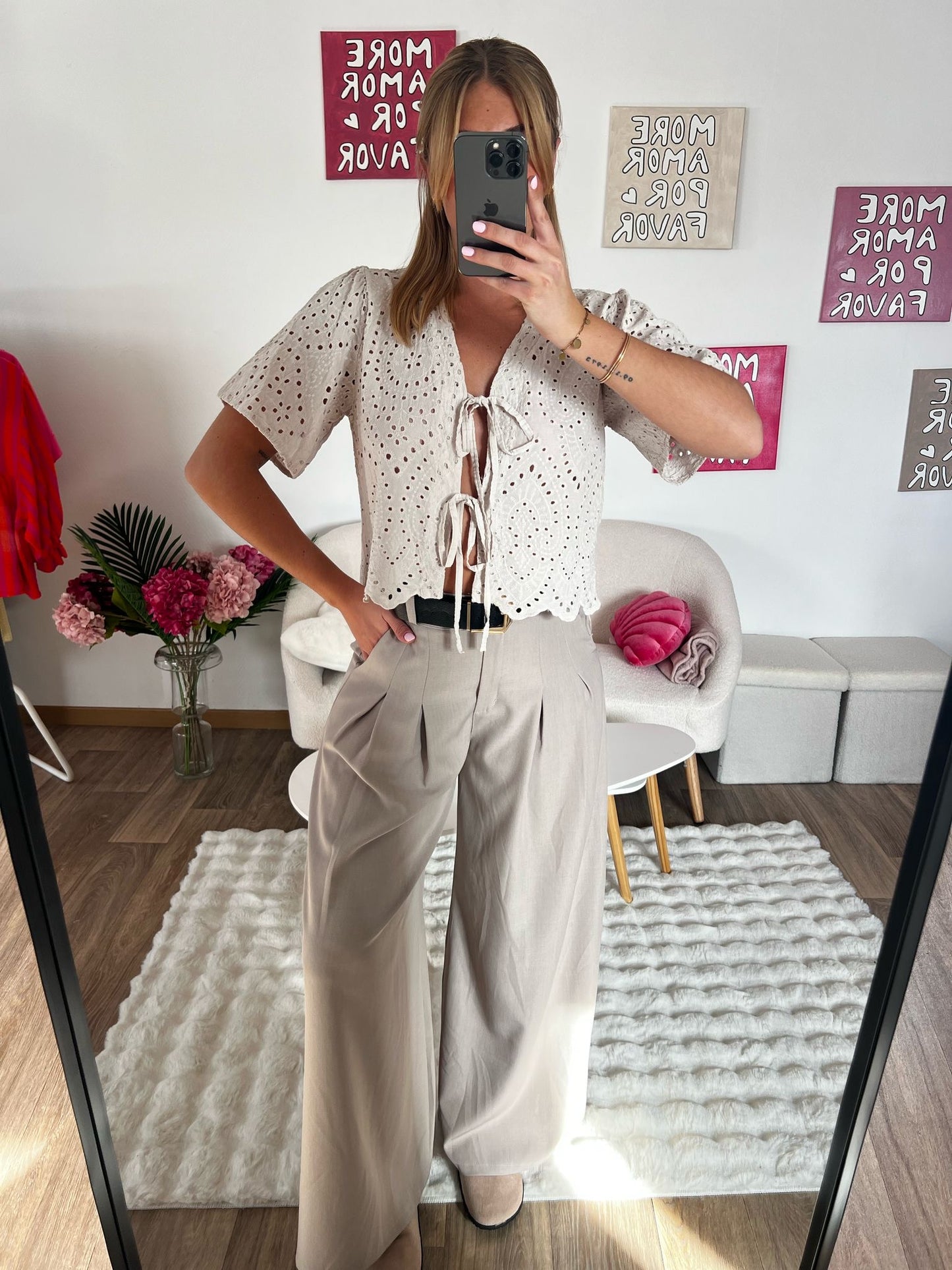 Blouse dentelle beige