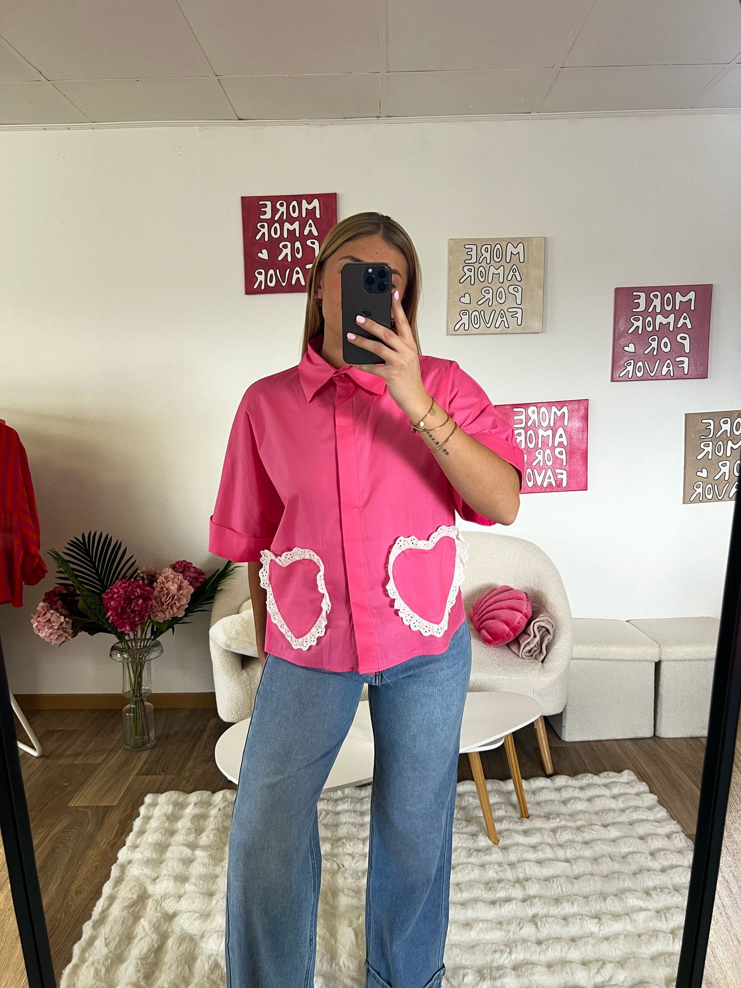 Blouse cœur rose