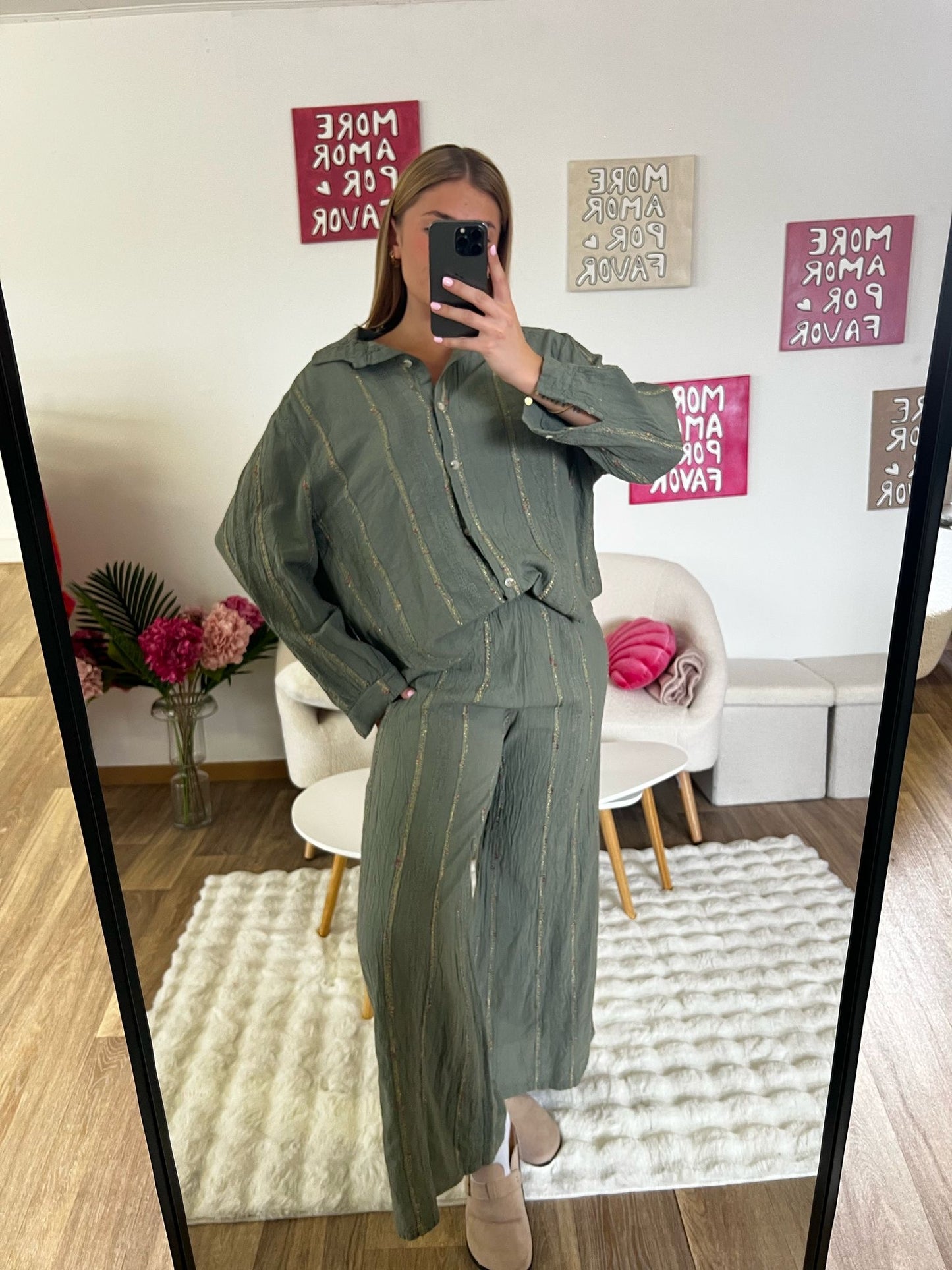 Ensemble en gaze de coton kaki