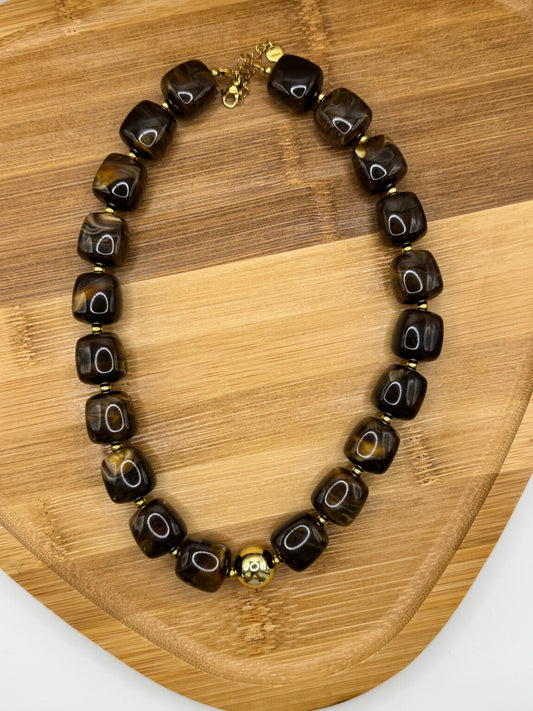 Collier perles marron